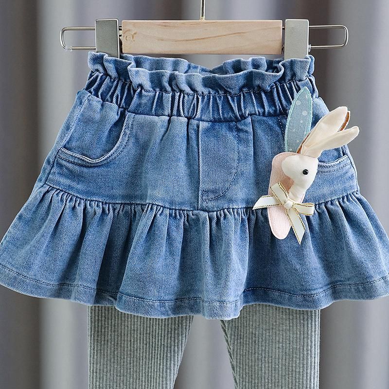 Spring Girls Leggings Fake Denim Skirt Two-Piece Skirt Pants New Girls Leggings