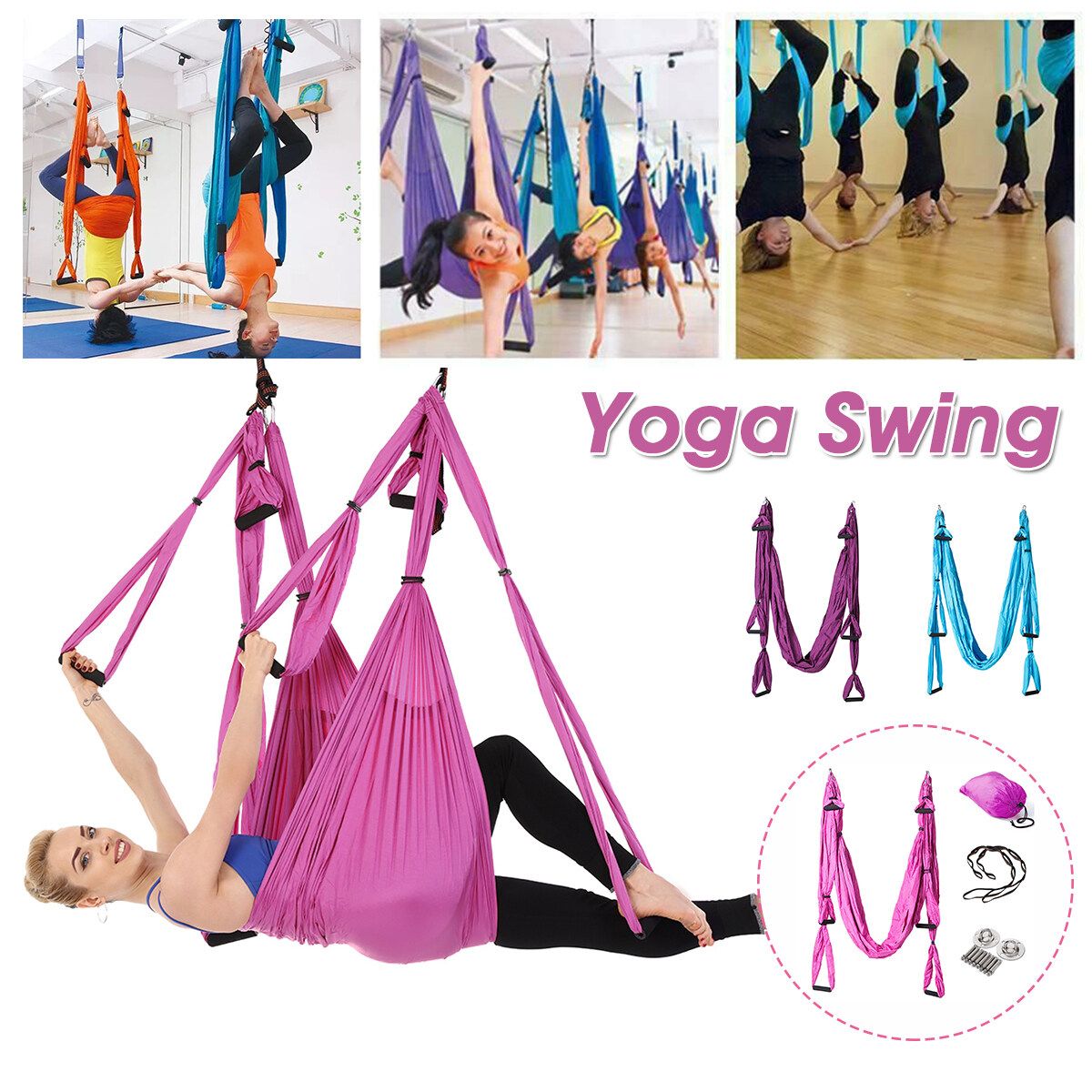 Hanging Toys Relax For Yoga Women Swing Toys For Couples Yoga Fitness Resistance Bands Hanging Belt Suspension Pull Rope Workout -- Blue / Pink / Purple Purple