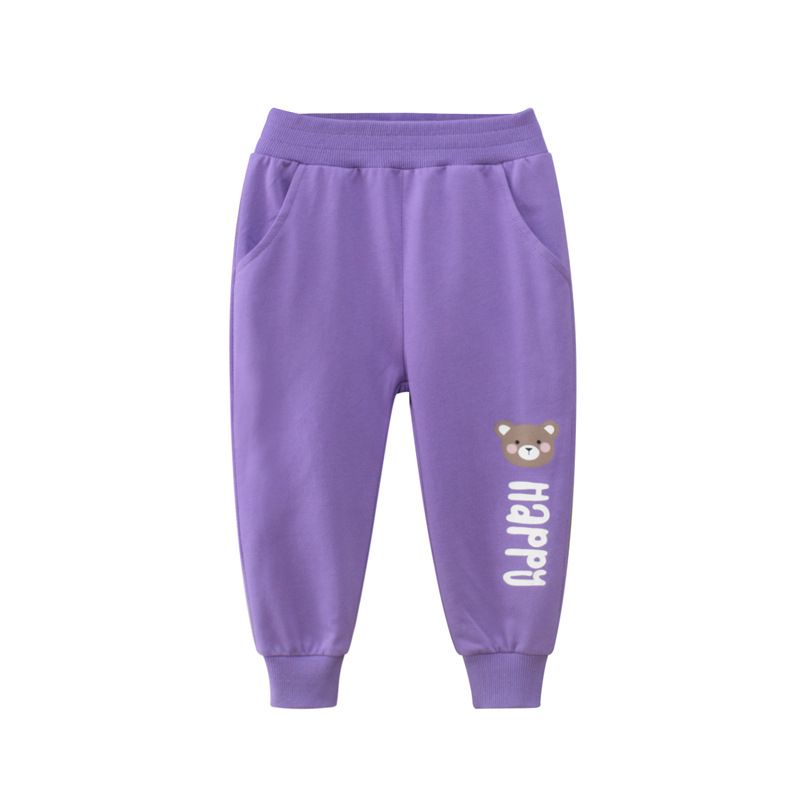 100% Cotton Kids Fashion Printed Full Length Girls Pants-Pink