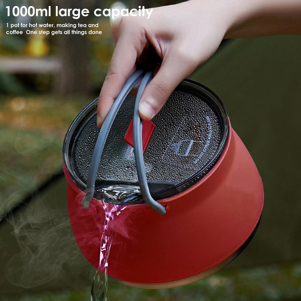 1L Folding Cooking Pot Kettles Portable Fire Heating Silicone Tea Kettle Collapsible Camping