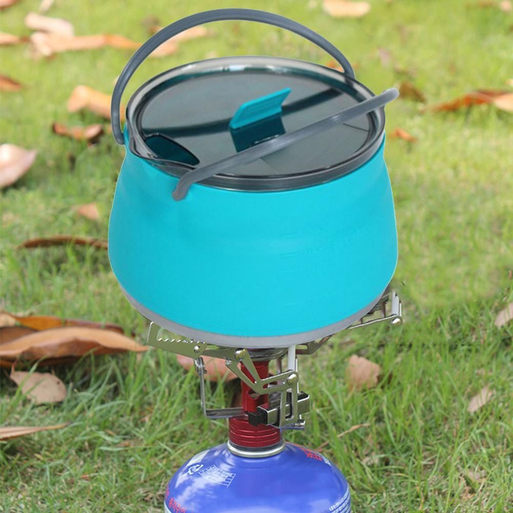 1L Folding Cooking Pot Kettles Portable Fire Heating Silicone Tea Kettle Collapsible Camping