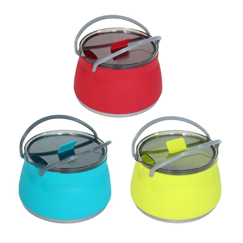 1L Folding Cooking Pot Kettles Portable Fire Heating Silicone Tea Kettle Collapsible Camping