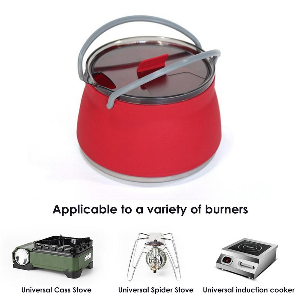 1L Folding Cooking Pot Kettles Portable Fire Heating Silicone Tea Kettle Collapsible Camping