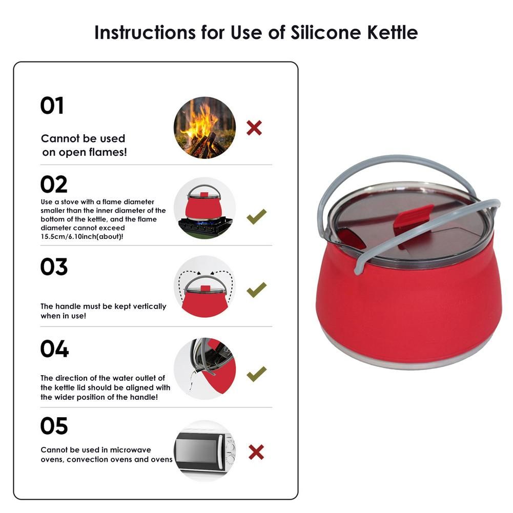 1L Folding Cooking Pot Kettles Portable Fire Heating Silicone Tea Kettle Collapsible Camping