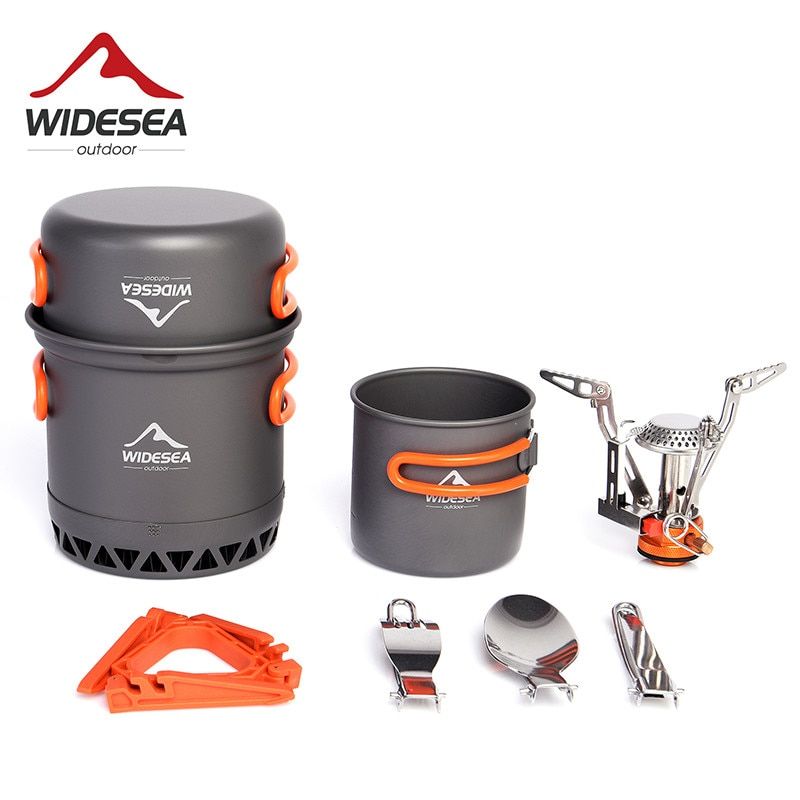 Camping Ultra-light Cookware Pots Set Gas Burner Stove Cook Cup Outdoor Travel Tableware Spoon