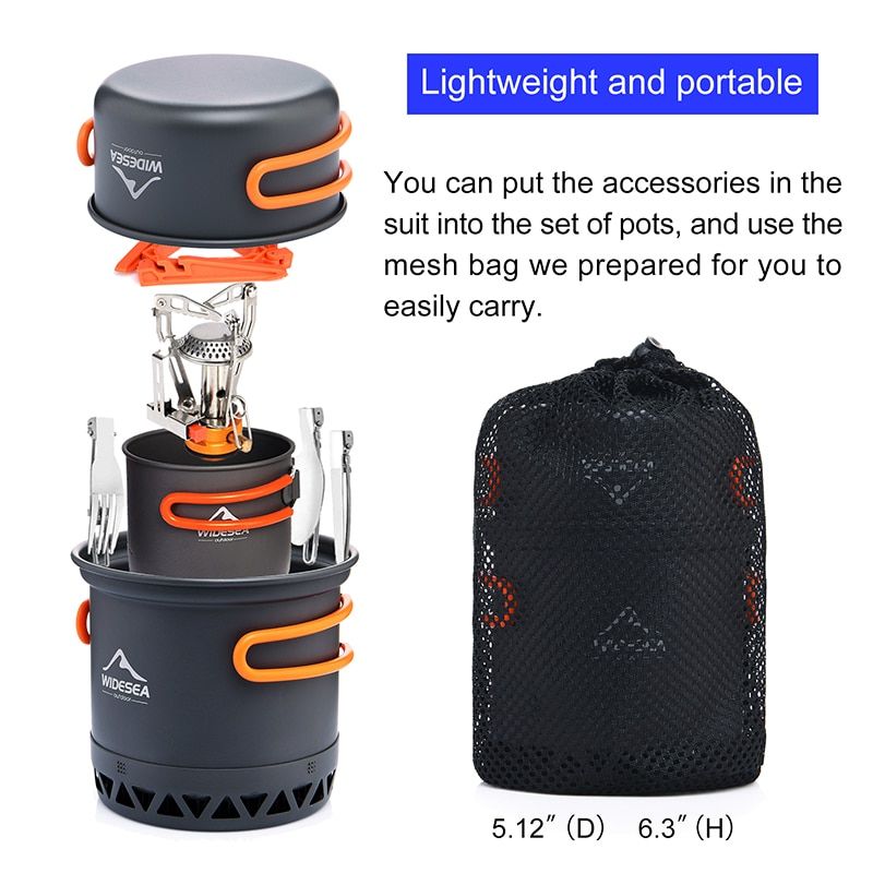 Camping Ultra-light Cookware Pots Set Gas Burner Stove Cook Cup Outdoor Travel Tableware Spoon