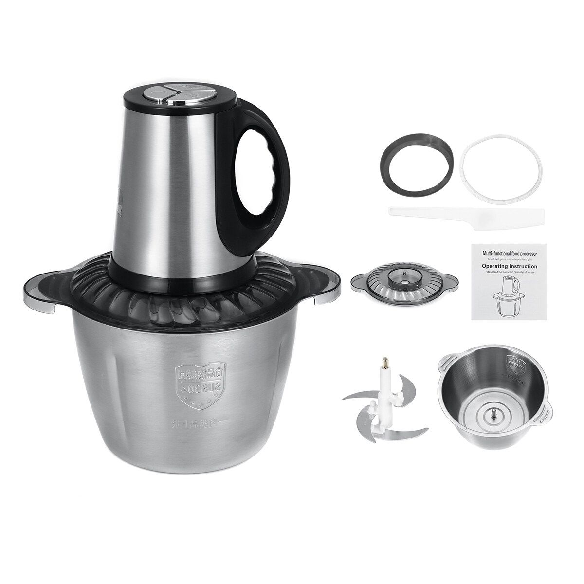 3 Speed 3L 220V Multifunction Electric Meat Grinder Mixing Food 304 Stainless Steel Mincer Chopper For Kitchen Silver