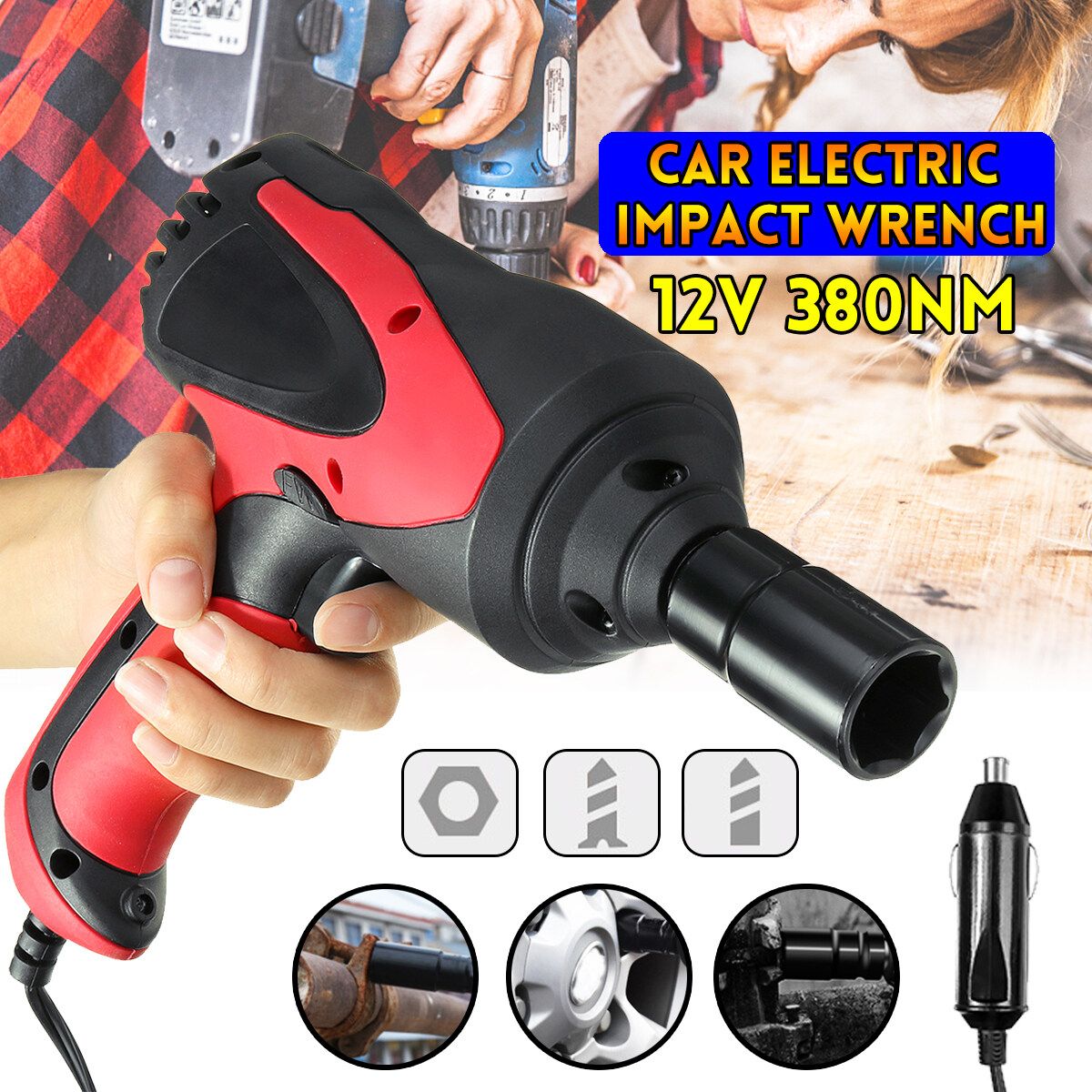 Electric 380N.M Impact Wrench High Torque 1/2'' Drive Tool Case And 2 Socket