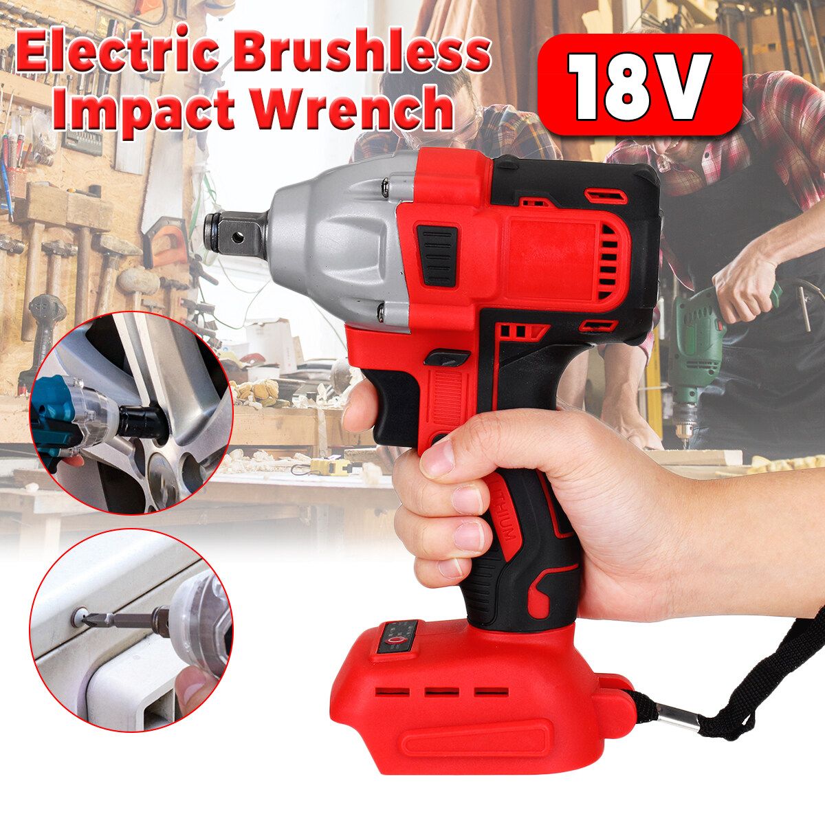 1/2'' 18V 520N.M Electric Torque Brushless Cordless Impact Wrench Tool Adapted For