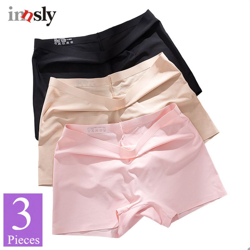 3 Pieces/Set Women Seamless Ice Silk Mid Wais Ladie Boyshorts