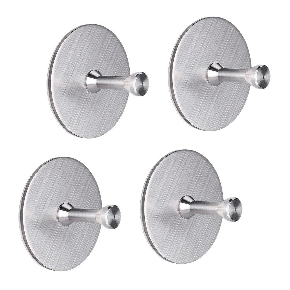4 Packs Adhesive Hooks Wall Hooks Hangers Heavy Duty Stainless Steel Waterproof Robe Towel Stick On Hooks