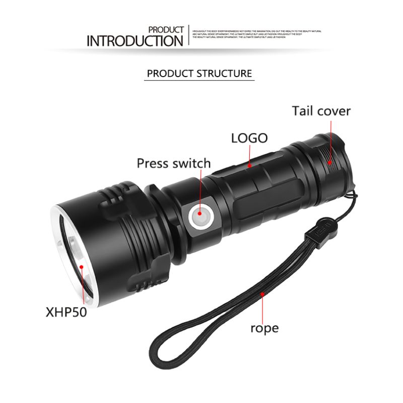 BIKIGHT XHP50 L2 3Modes 1500LM Super Bright LED Flashlight Suit USB Rechargeable LED Torch With 26650 Battery - L2