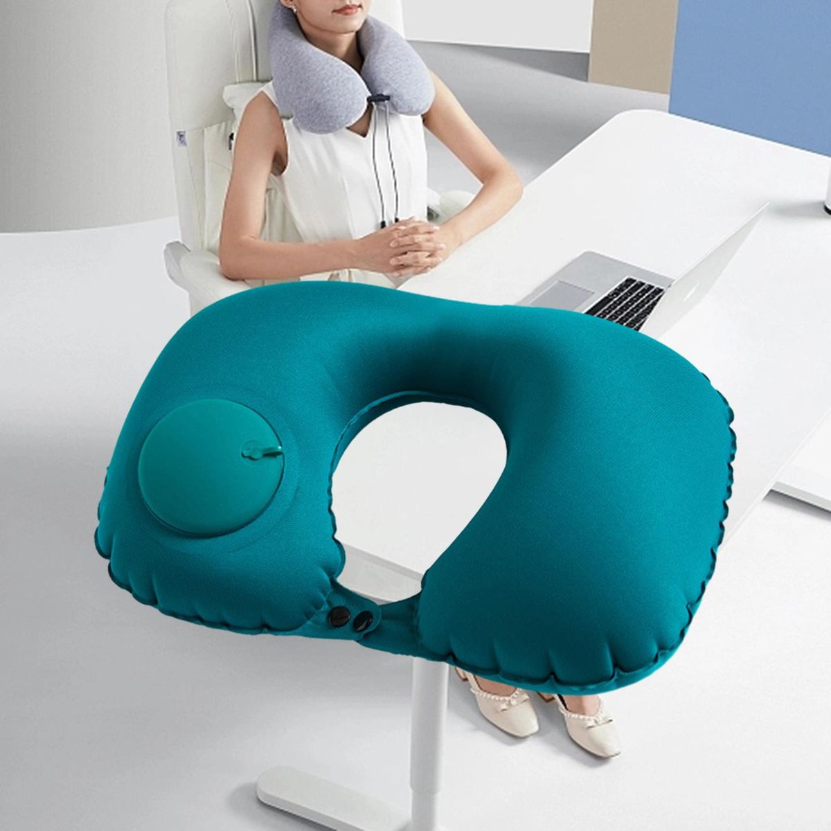 U Shape Travel Pillow Neck Support Green Silky Fabric