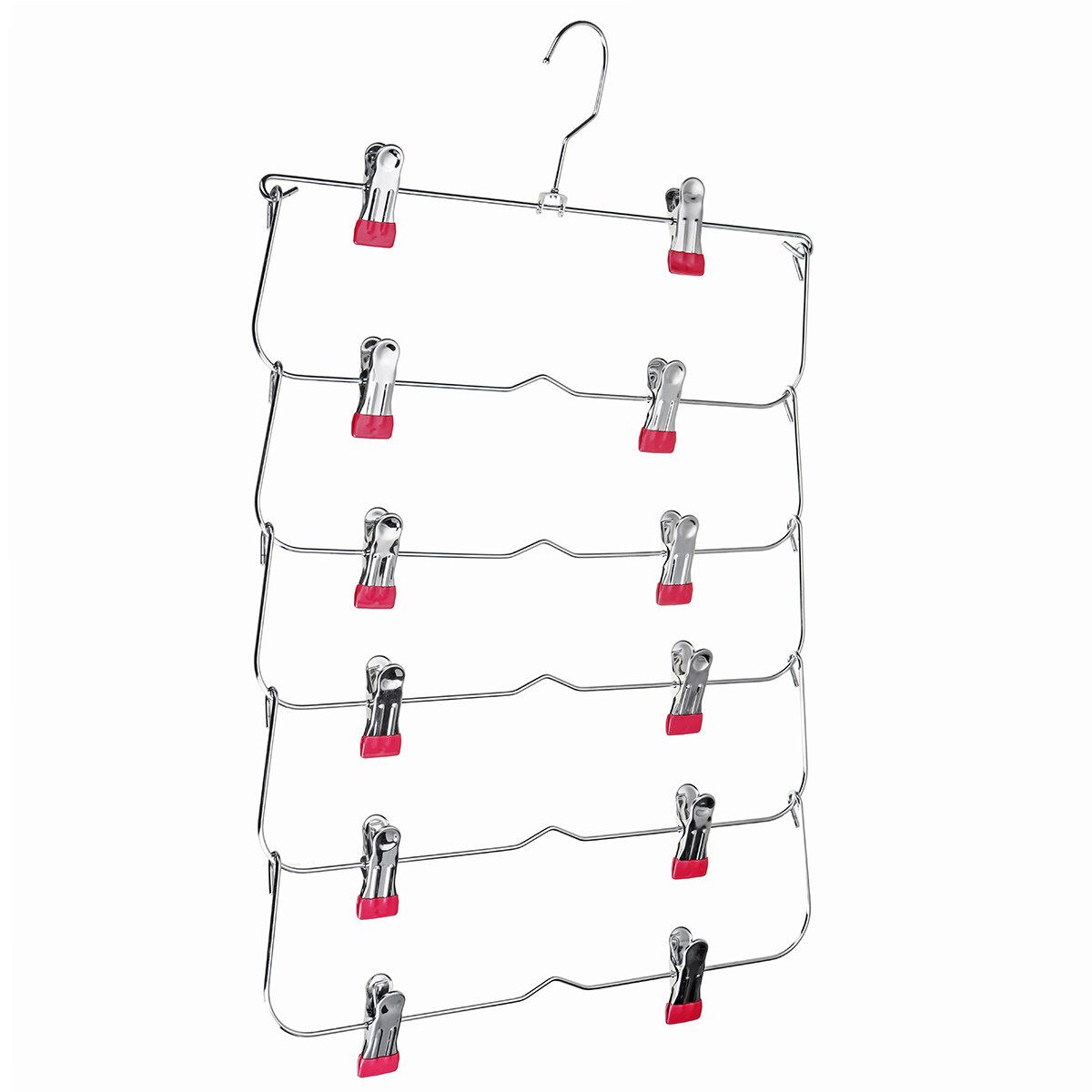 6 Layer Stainless Steel MultiFunctional Wardrobe Magic Clothes Hangers Pant Rack Rose Red