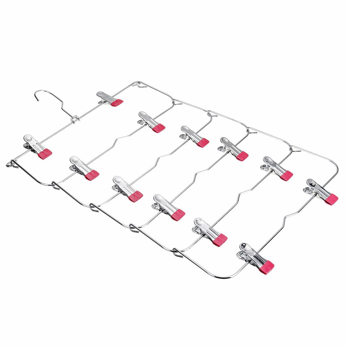 6 Layer Stainless Steel MultiFunctional Wardrobe Magic Clothes Hangers Pant Rack Rose Red