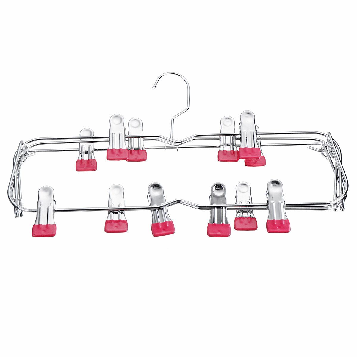 6 Layer Stainless Steel MultiFunctional Wardrobe Magic Clothes Hangers Pant Rack Rose Red
