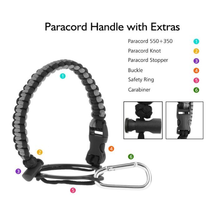 Paracord Water Bottle Handle Holder 12-64oz For Takeya Hiking Gray