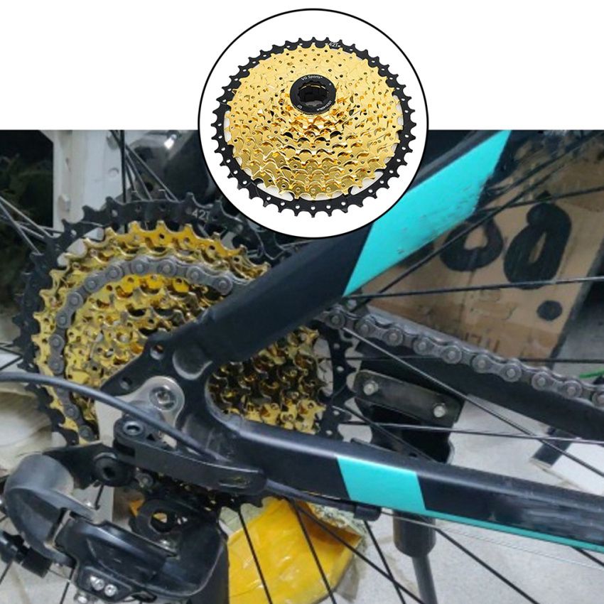 9/10 Speed 11-42T Bicycle Freewheel Cassette With Chain Gold 10 Speed