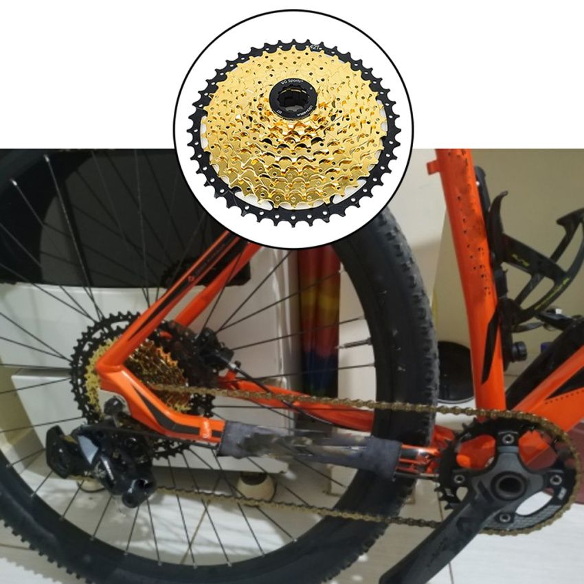 9/10 Speed 11-42T Bicycle Freewheel Cassette With Chain Gold 10 Speed