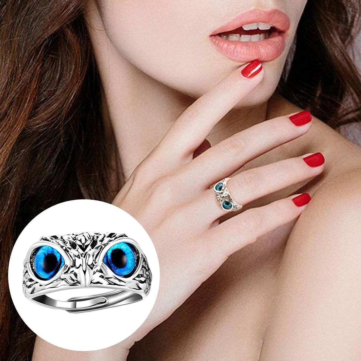 Ultralight Adjustable Owl Ring with Big Eyes Simple for Engagement Blue