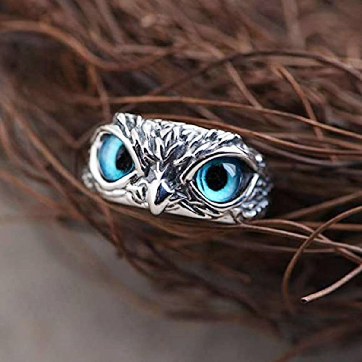 Ultralight Adjustable Owl Ring with Big Eyes Simple for Engagement Blue