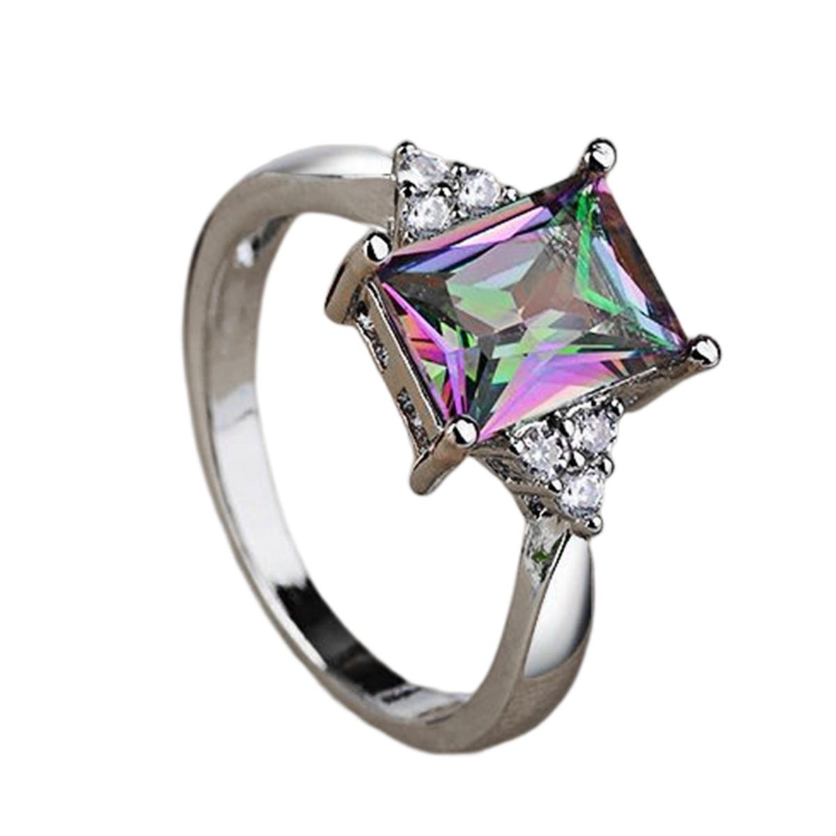 Wedding Ring Geometric Rhinestone Rainbow Promise Ring Multicolor