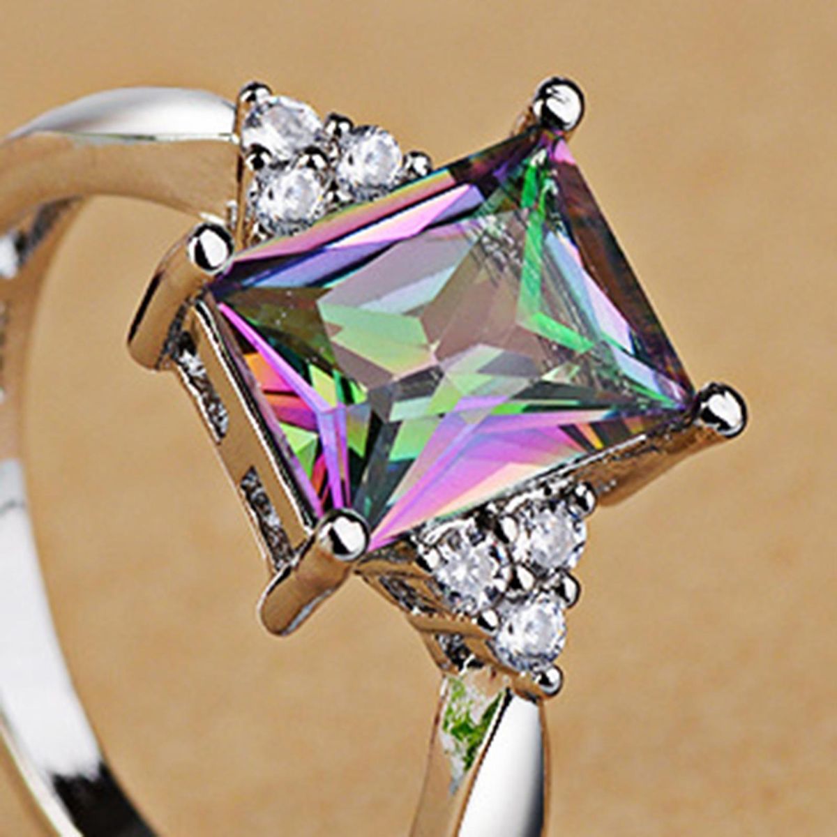 Wedding Ring Geometric Rhinestone Rainbow Promise Ring Multicolor
