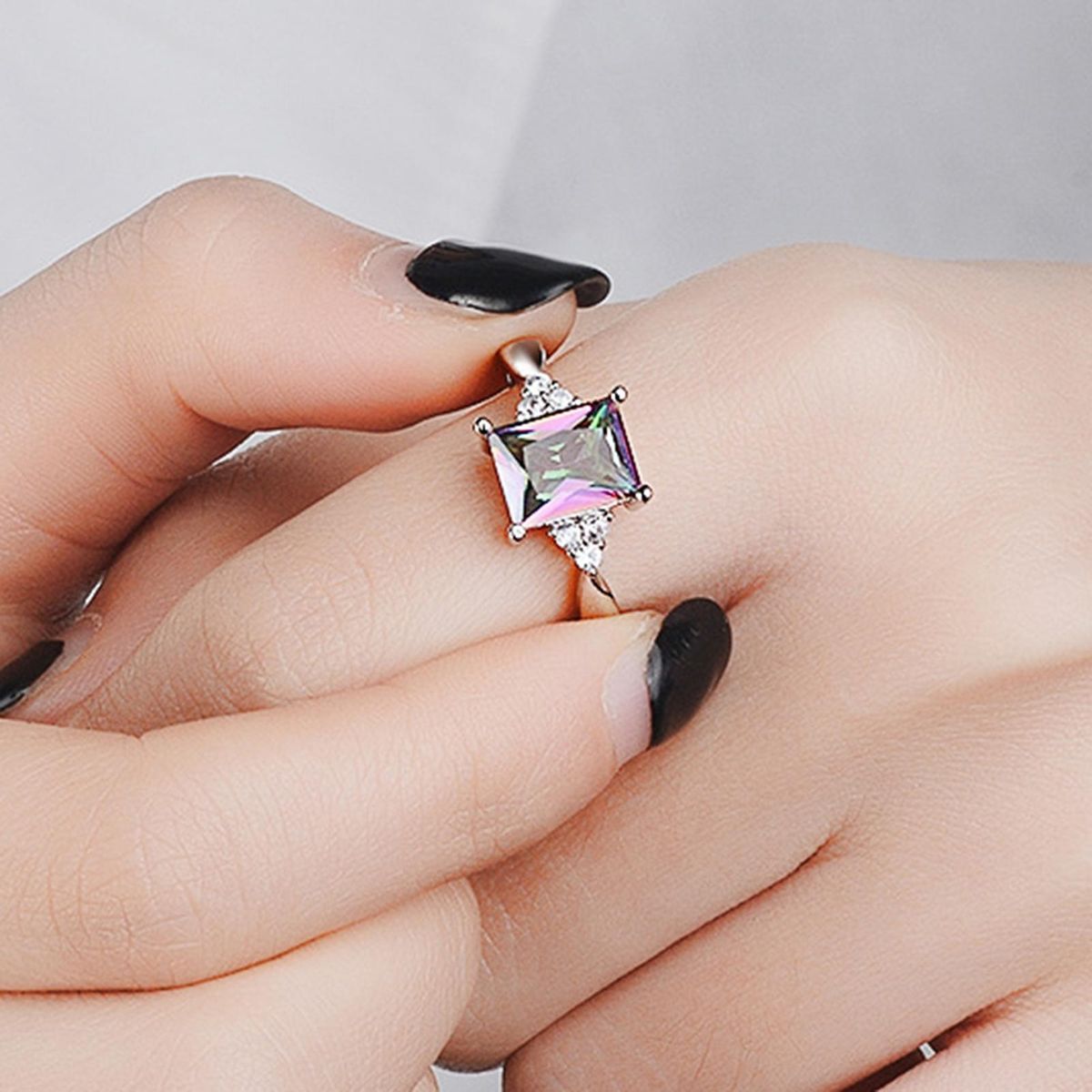 Wedding Ring Geometric Rhinestone Rainbow Promise Ring Multicolor