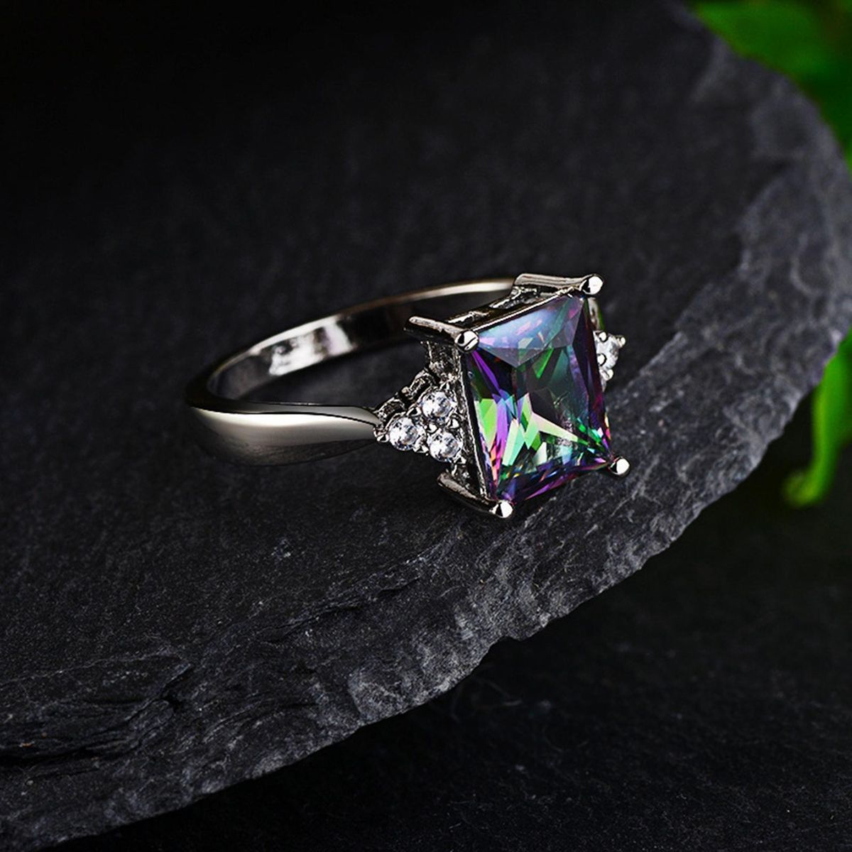 Wedding Ring Geometric Rhinestone Rainbow Promise Ring Multicolor