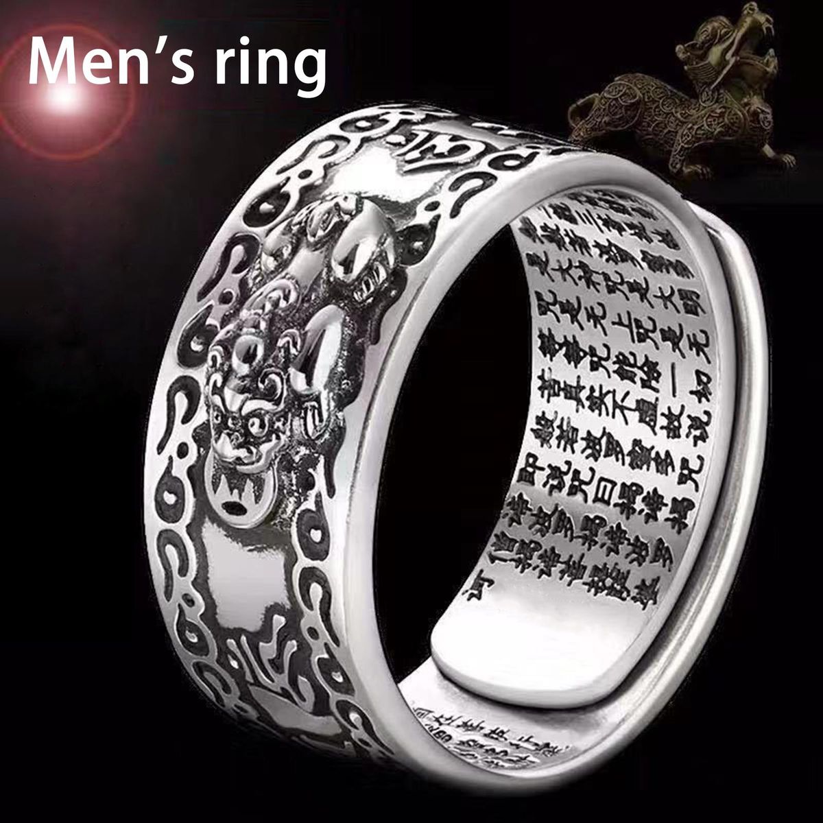 Men Ring Ancient God Beast Metal Ring Silver