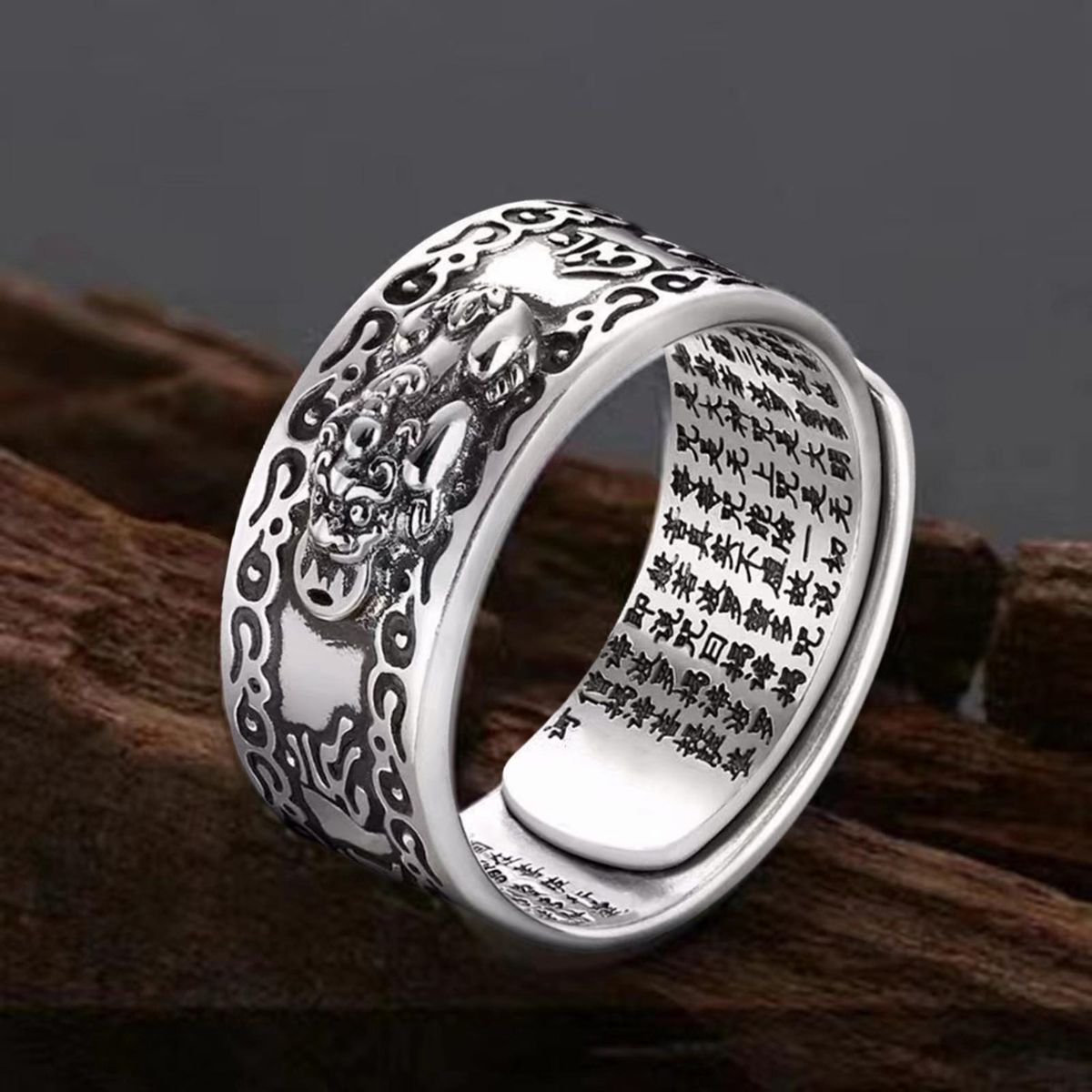 Men Ring Ancient God Beast Metal Ring Silver