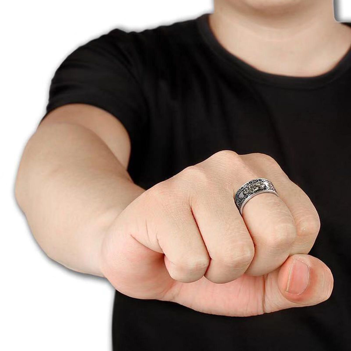 Men Ring Ancient God Beast Metal Ring Silver