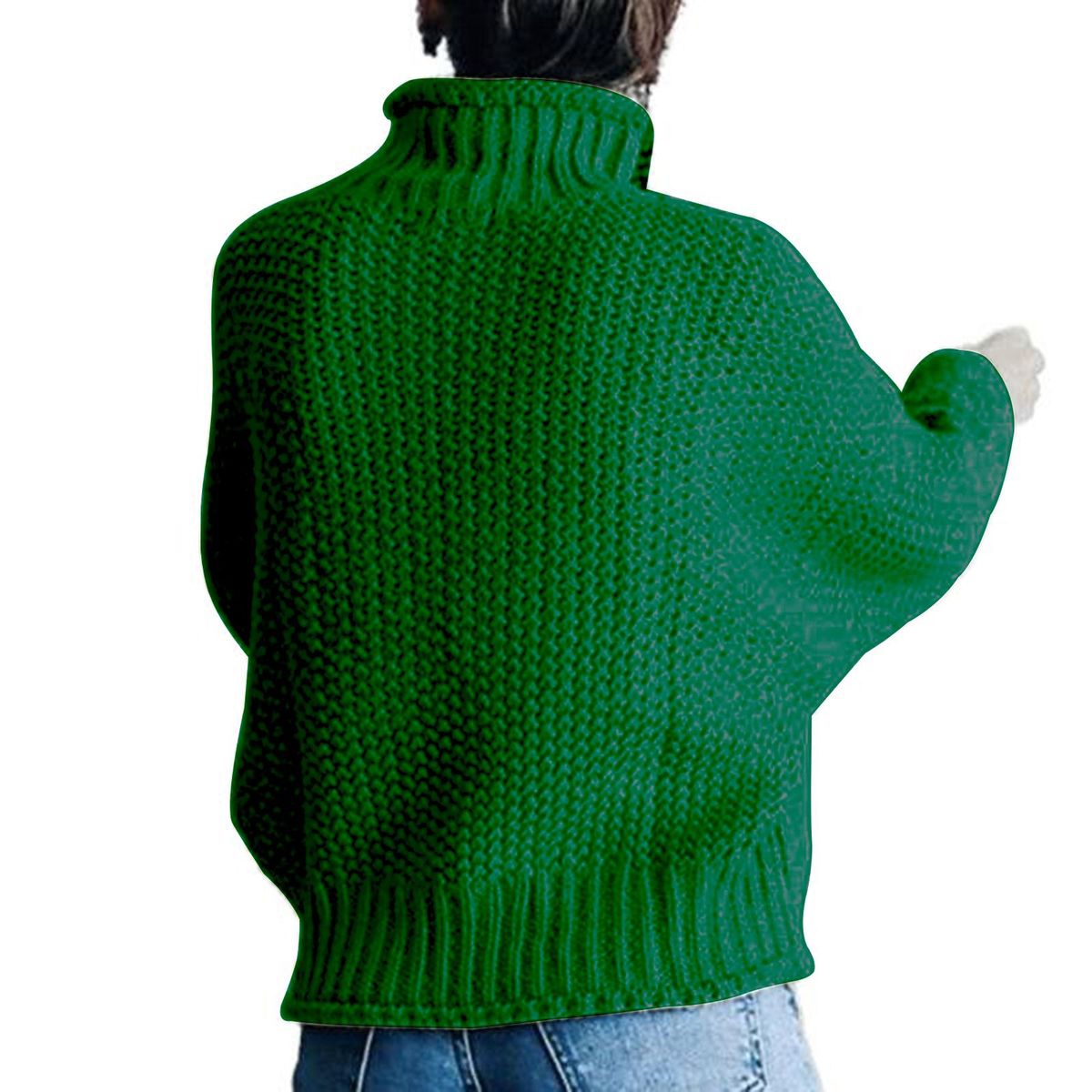 Women's Turtleneck Oversized Sweater Bat Long Sleeve M Dark Green