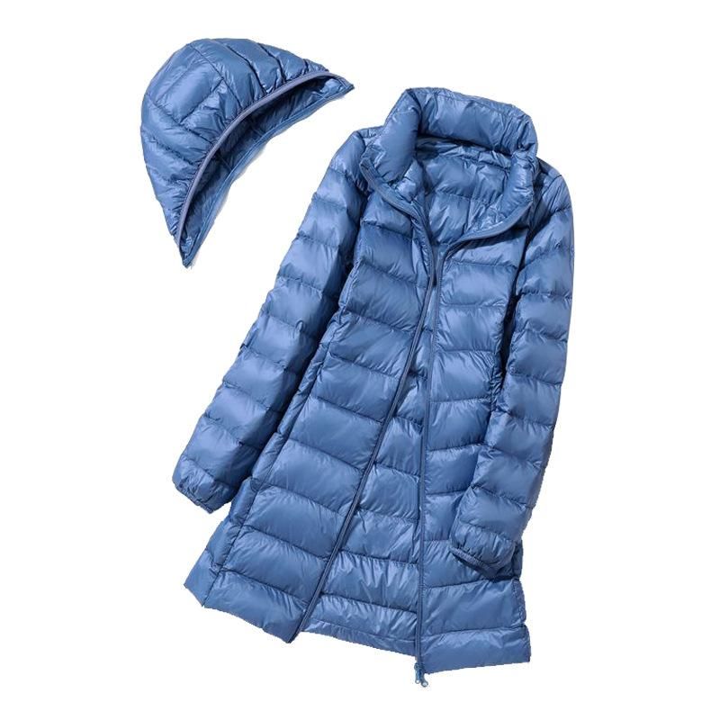 Down jacket women's new lightweight medium length detachable hat with extra fat size 200 catties can