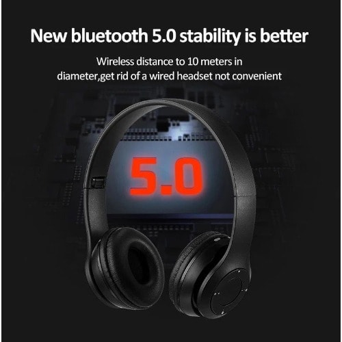 P47 Wireless Bluetooth 5.0 Stereo Over ear Foldable Headphones - Black
