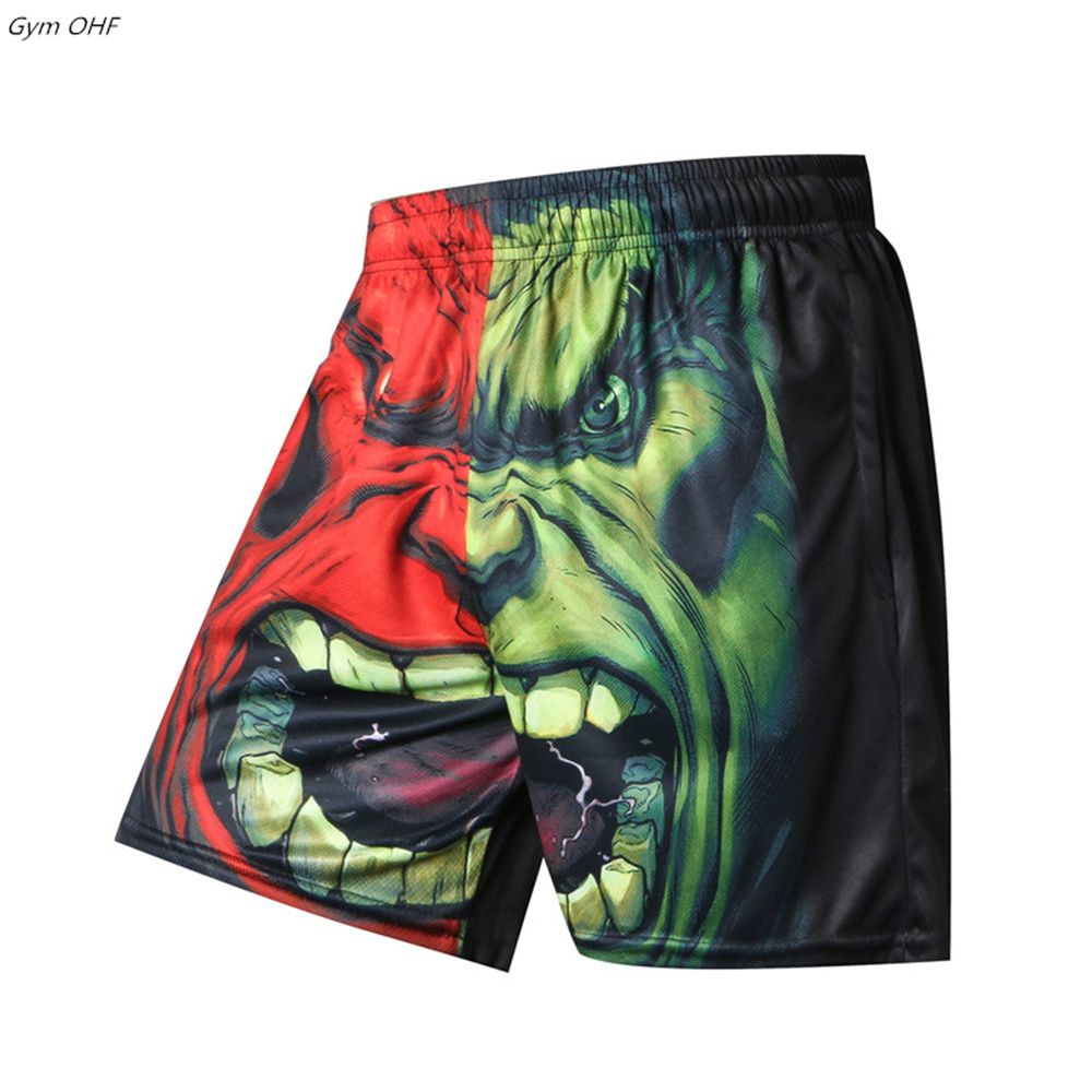 Boxing Shorts Men Gym Training Sport Kickboxing S Short Pant Super Hero 3D Pocket Zip Loose Fitness Running BJJ Mens Shorts-Gym OHF-3