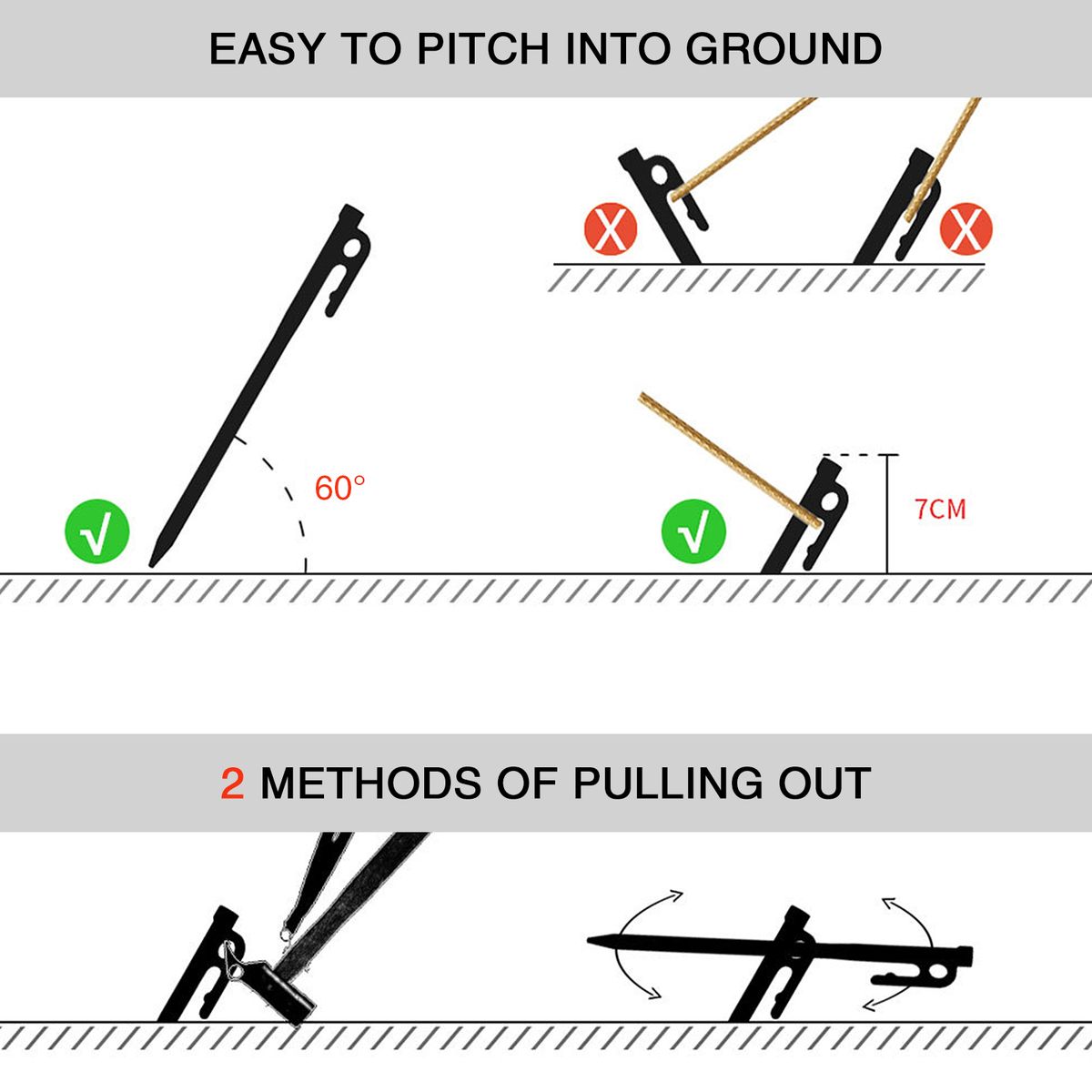 Heavy Duty Steel Tent Stakes Pegs With Hook And Hole Design