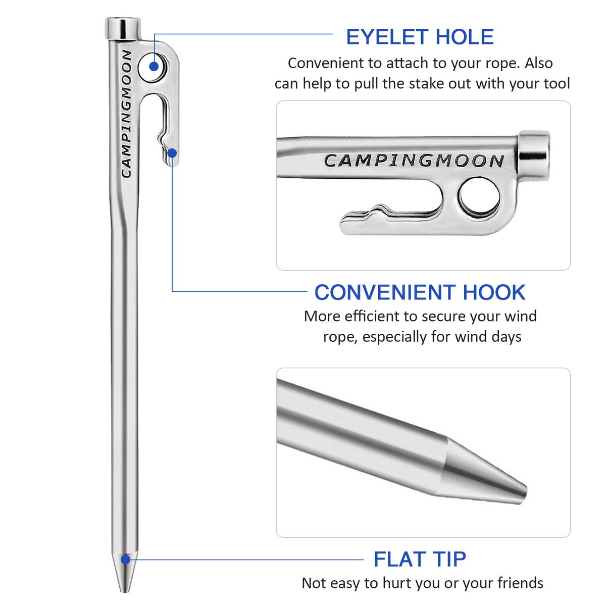 Heavy Duty Steel Tent Stakes Pegs With Hook And Hole Design