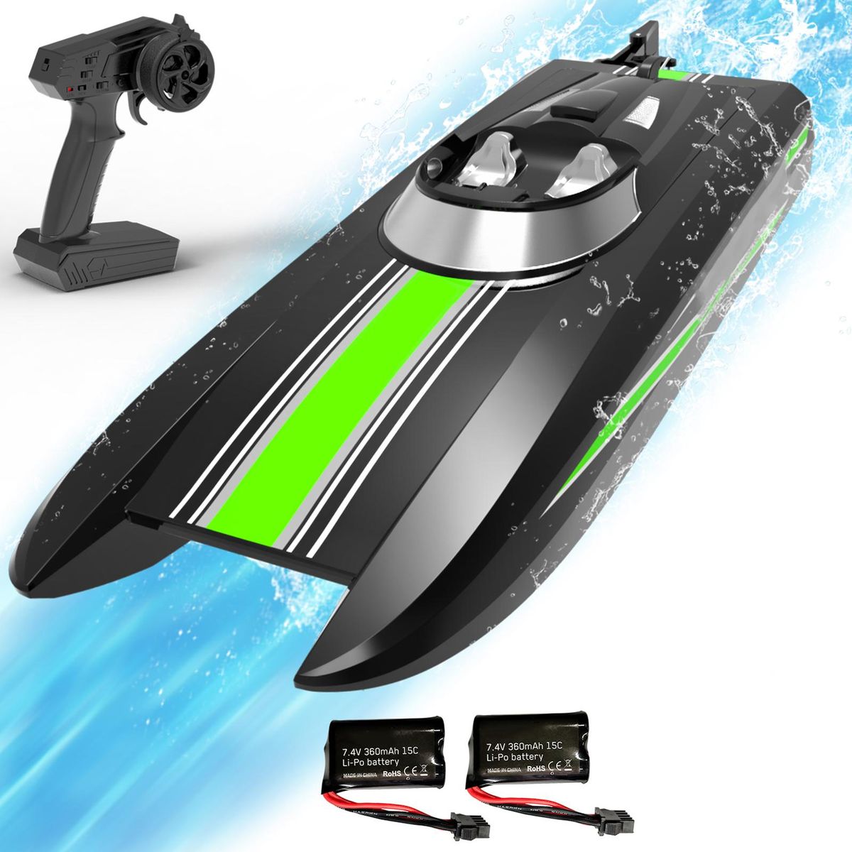 Remote Control Boat 30km/h High Speed 2.4GHz Remote Control Ship Toy Gift for Kids Adults Boys Low Battery Alarm with 2 Battery