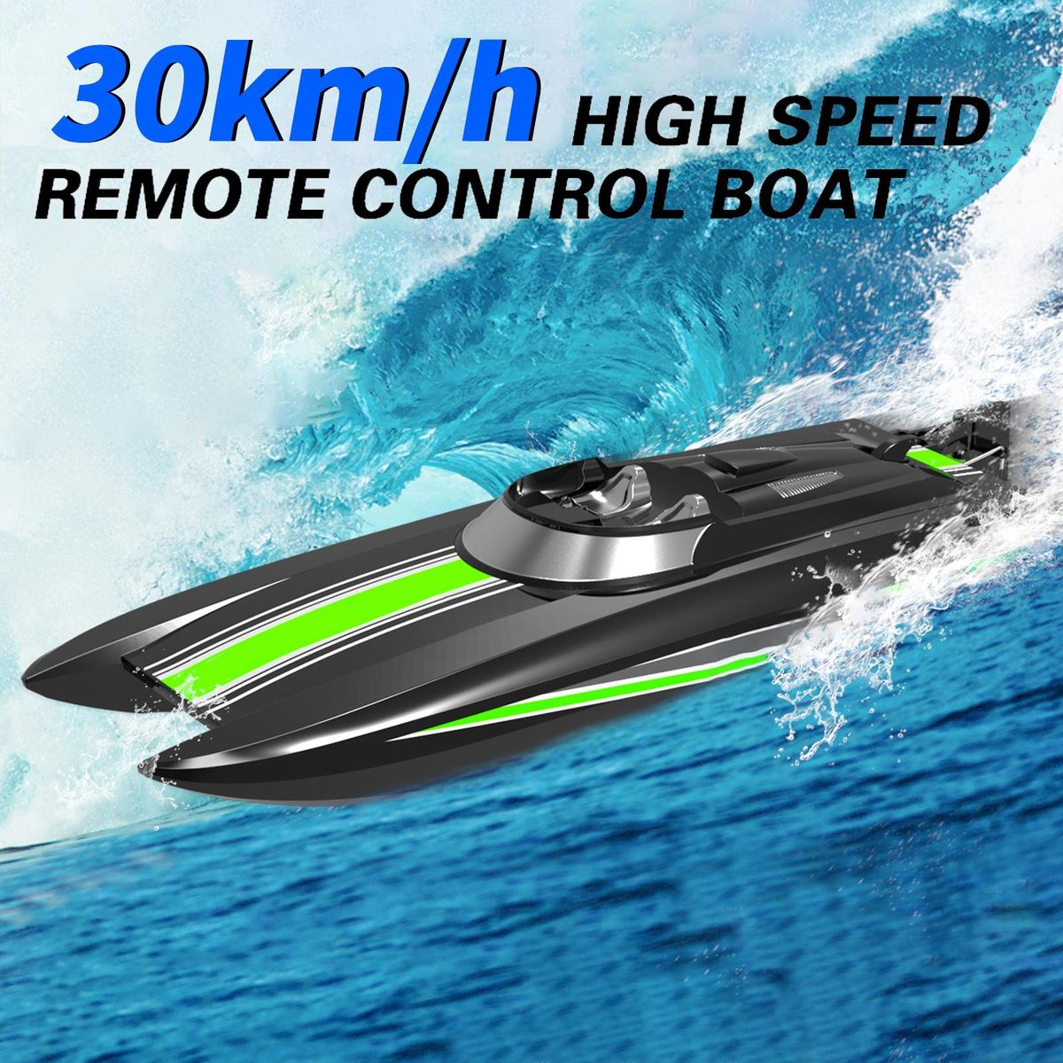 Remote Control Boat 30km/h High Speed 2.4GHz Remote Control Ship Toy Gift for Kids Adults Boys Low Battery Alarm with 2 Battery