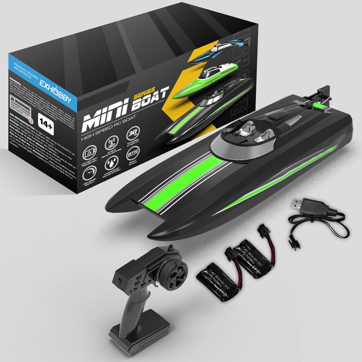 Remote Control Boat 30km/h High Speed 2.4GHz Remote Control Ship Toy Gift for Kids Adults Boys Low Battery Alarm with 2 Battery
