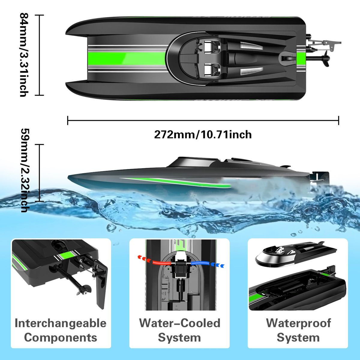 Remote Control Boat 30km/h High Speed 2.4GHz Remote Control Ship Toy Gift for Kids Adults Boys Low Battery Alarm with 2 Battery
