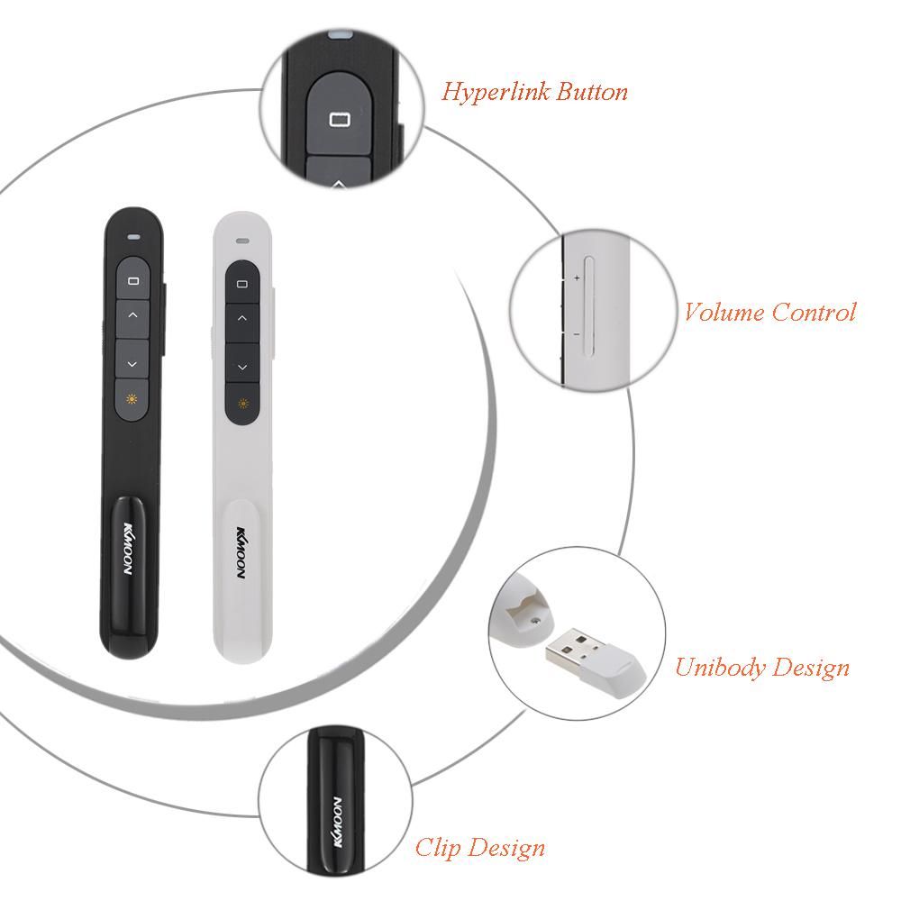 KKmoon 2.4GHz Wireless PowerPoint Clicker Remote Controller Flip Pen Pointer Handheld PPT Presenter Unibody 10m Controlling Range Support Hyperlink Volume Control with USB Receiver