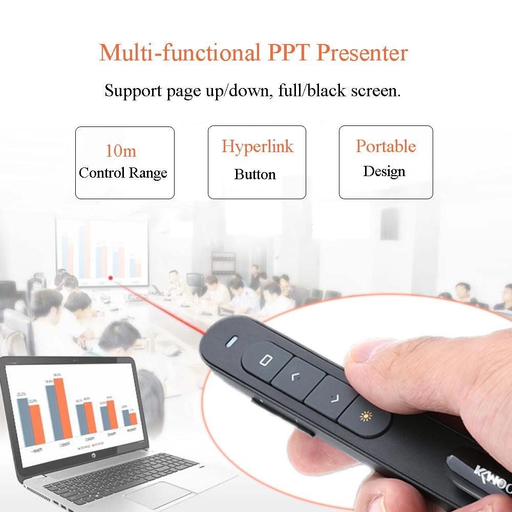 KKmoon 2.4GHz Wireless PowerPoint Clicker Remote Controller Flip Pen Pointer Handheld PPT Presenter Unibody 10m Controlling Range Support Hyperlink Volume Control with USB Receiver