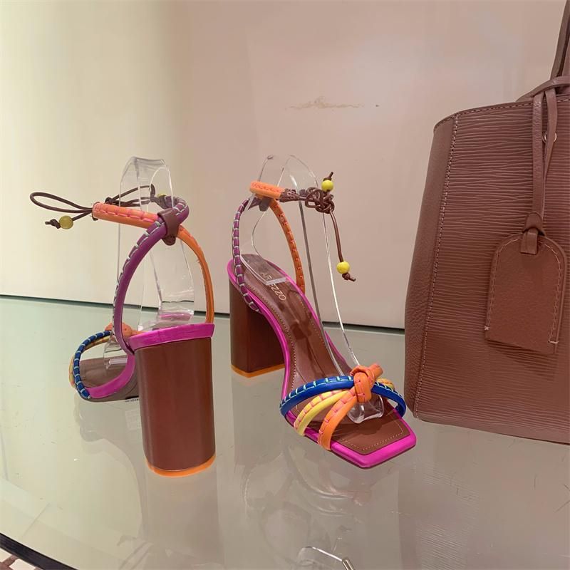 Fashion Luxury Twist Woven Sandals Color Blocking Thick with High Heel Sandals