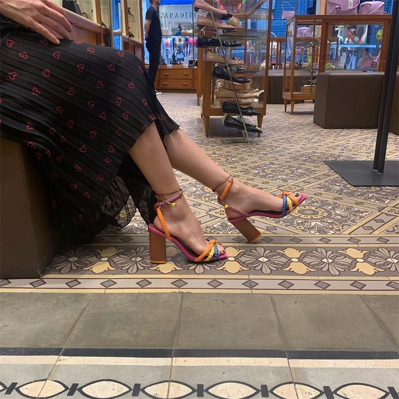 Fashion Luxury Twist Woven Sandals Color Blocking Thick with High Heel Sandals