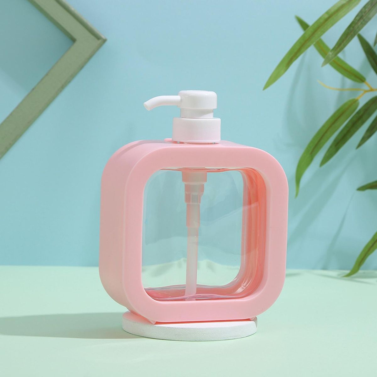 Press Bottle for Liquid Soap Square Dispenser Bottle 500ml Capacity Pink