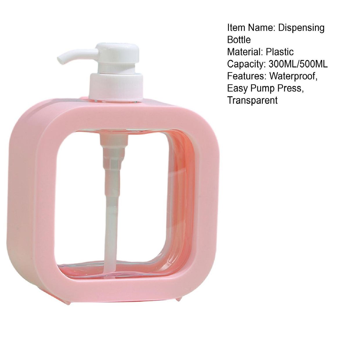 Press Bottle for Liquid Soap Square Dispenser Bottle 500ml Capacity Pink