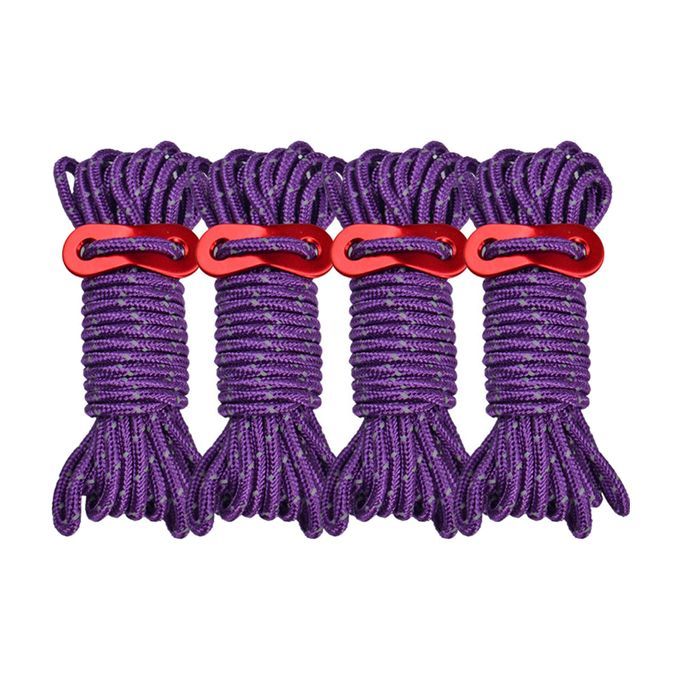 4x Reflective Guyline Tent Gazebo Rope Cord Fastener Tensioner Purple