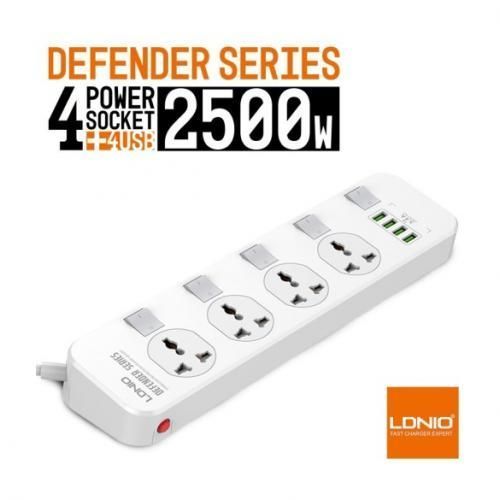 POWER STRIP 4 UNIVERSAL SOCKET WITH 4 USB OUTPUT 3.4A 2500W